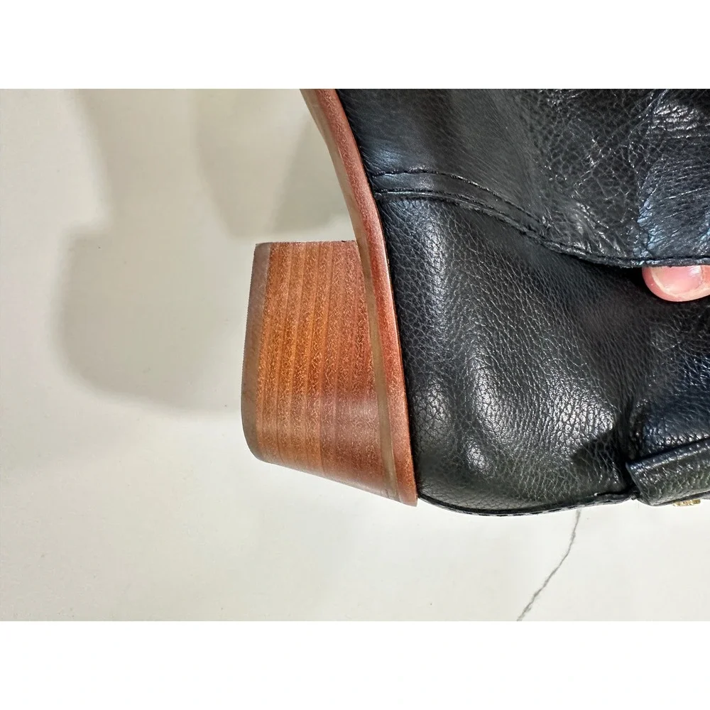 Kate Spade New York Black Leather Bow Heel‎ Ankle Boots Size 7.5 M